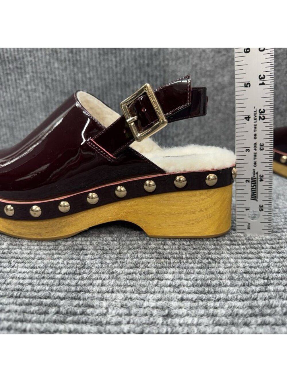 Kelsi Dagger Platform Clogs Women's 9 Burgundy Patent Leather Studded Slingback - Picture 5 of 9